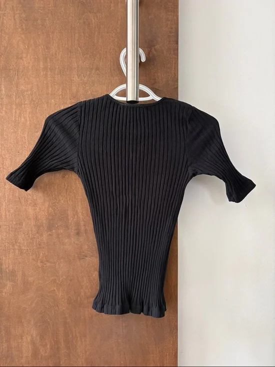 ba&sh Black Ribbed Short-Sleeve Keyhole Knit Top - Picture 4 of 4